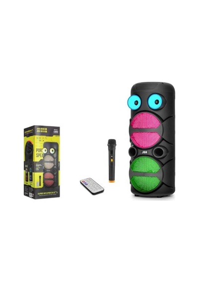 Jbr Jbr8809 Karaoke Mikrofonlu Bluetooth Hoparlör Fm Radyo 20w 2x8 İnç Rgb Kumandalı Siyah
