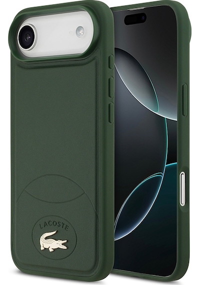 Apple Uyumlu iPhone 17 Air Kılıf Lacoste Lisanslı M-safe Şarj Özellikli Pu Deri Metal Logolu Kapak Yeşil Yeşil