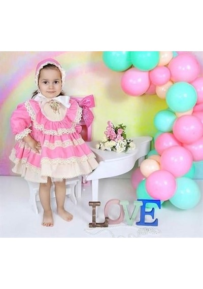 H L Y Karol Tasarım Pembe Vintage Kız Bebek Elbisesi, Fotoğraf Çekim Elbisesi, Kız Bebek Hediyesi, 0-12 Yaşa Uygun Pembe