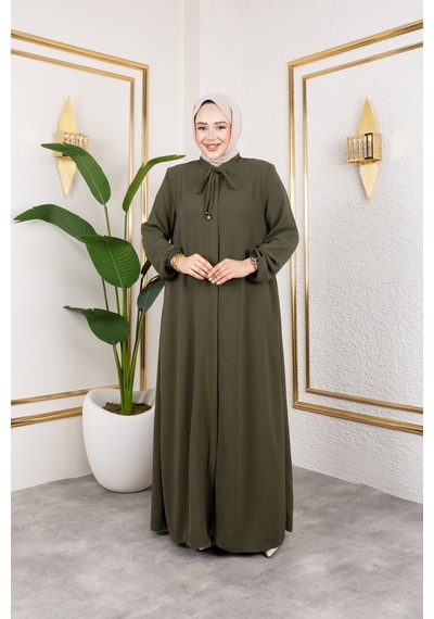 Nevayla Moda Salaş Kesim Aerobin Kumaş Ferace / Haki - F137