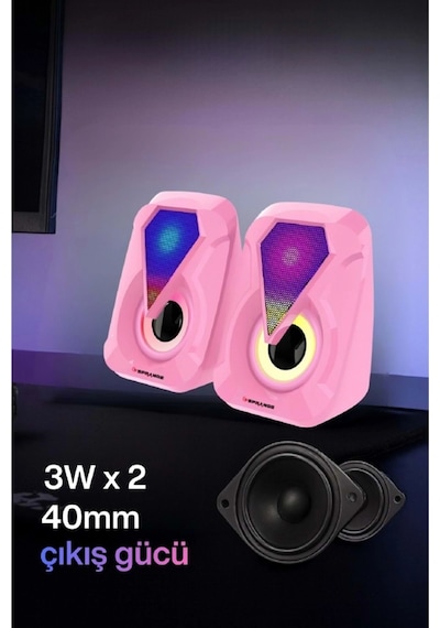 Sprange Sr-pn785 2.0 Rgb Işıklı Multimedia 5v 3w 2 Gaming Oyuncu Speaker -pembe