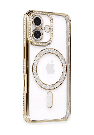 Apple iPhone Uyumlu, 16 Kılıf Joke Simli Magneticsafe Kılıf - Gold