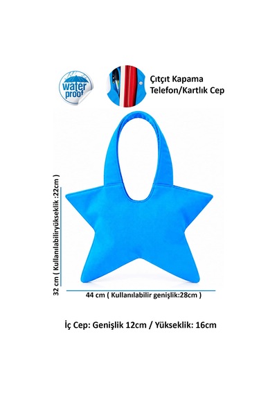 Tuttobene Star Bag Yıldız Çanta Çıtçıtlı İç Cepli Özel Tasarım Omuz Çantası Su Geçirmez Leke Tutmaz Tb052 Turkuaz