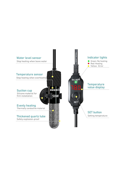 Mini Dalgıç Akvaryum Isıtıcı, 25/50/100/150/200/300 Watt, Ayarlanabilir Akvaryum Isıtıcı, Entegre Termometre, Harici Sıcaklık Kontrolörü, Akıllı Hafıza, 1-60 Galon İçin Kullanılır 100 Watt