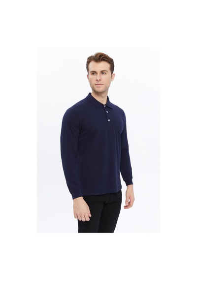 Uniprom Erkek Uzun Kollu Polo Yaka Pamuk Tişört Uzun Kollu T Shirt Lacivert Lacivert