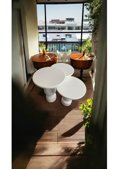 Simillo Wood Wooden Ahşap Beyaz Renk 3 Lü Set Fitilli Mantar Yan Sehpa Modern Fiskos / Kod:trd10826 Beyaz