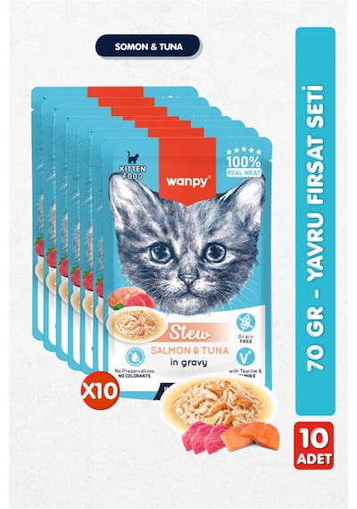 10lu Yavru Kedi Yaş Maması Somon & Ton Balıklı Premium Kalite 10 X 70 Gr