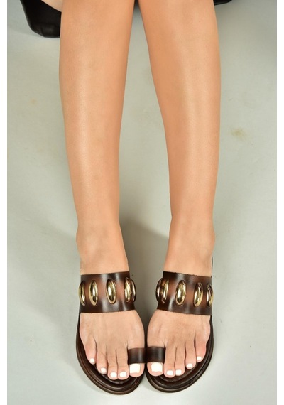 Fox Shoes U390972403 Kahverengi Hakiki Deri Kadın Terlik Kahverengi-hakiki Deri