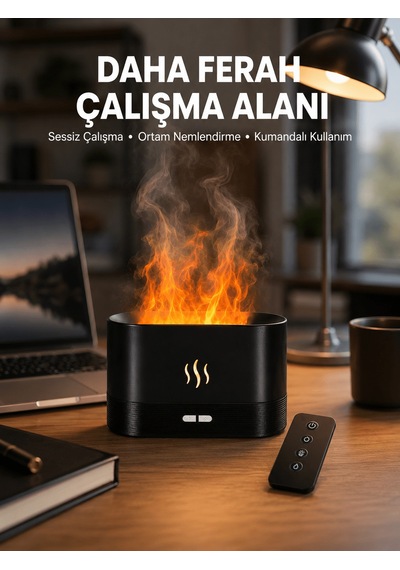 Aromatik Oda Kokusu Difüzörü Alev Tasarımlı Led Işıklı Nemlendirici Yeni Nesil Abundance Prosperity