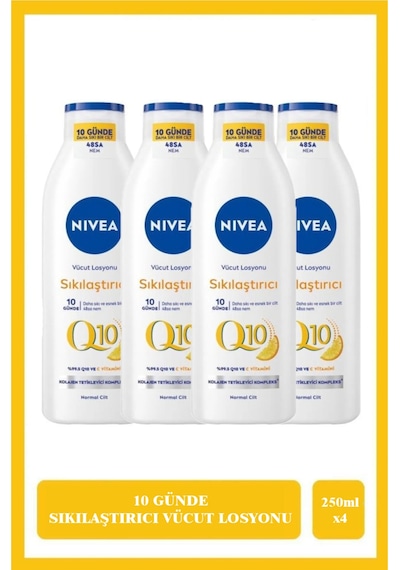 4 Adet Nivea Q10 250 Ml Sıkılaştırıcı Vücut Losyonu Vitamin C 10 Günde Sıkılaşma