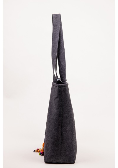 Fabric Craft Bag Omuz Çantası Kot Kumaş 43x36 Cm Astarlı Günlük Kadın Çantası Gri