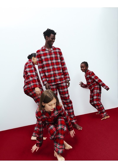 Marks & Spencer Saf Pamuklu Kareli Pijama Takımı Kırmızı