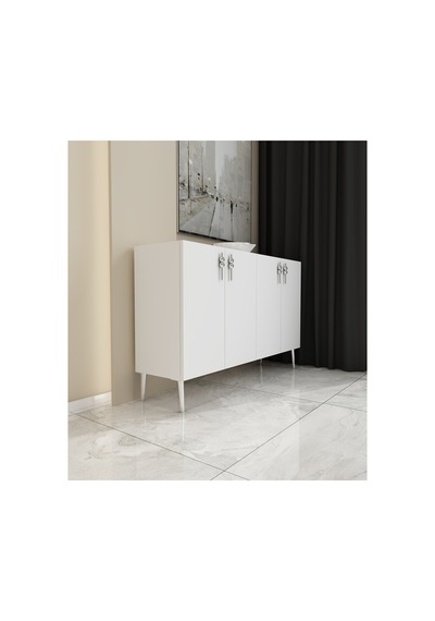 Vera 120 Cm Konsol , Tv Ünitesi, Çok Amaçlı Dolap Beyaz-gümüş Beyaz-gümüş