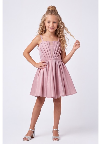 Mnk Baby & Kids Kız Çocuk Meis Kristal Abiye Elbise M00860 Pudra