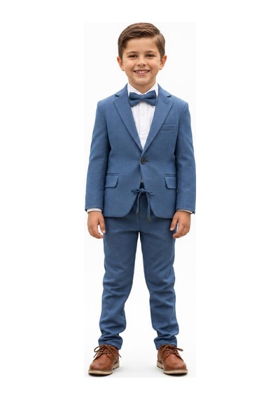 Erkek Çocuk Damatlık 4 Parça Mavi Blazer Ceketli Şık Takım Elbise 5428-my