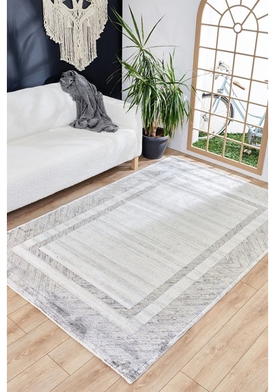 Viskon Bambu Dokuma Halı Yumuşak Dokulu Modern Sık Dokuma Salon Halısı Queen 8106 Gri