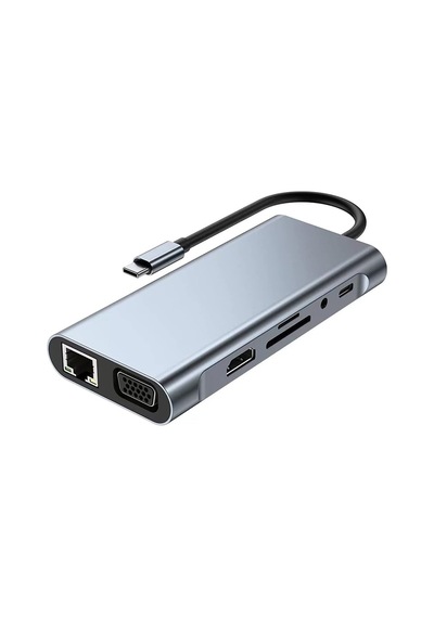Type C Hub 11 İn 1 Usb C Docking Station 4k Hdmı,vga,type C Pd,usb3.0,rj45 Ethernet,sd/tf Aux Pc Uyumlu Adaptör Çoklay