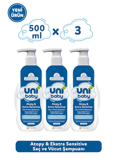 Uni Baby Atopy & Extra Sensitive Atopik Ciltlere Özel Saç ve Vücut Şampuanı 500 Ml 3'lü