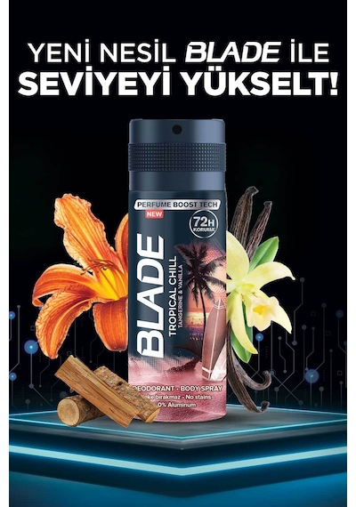 Tropical Chill Erkek Alüminyumsuz Deodorant Body Spray 4x150ml Hızlı Kurur,leke Bırakmaz
