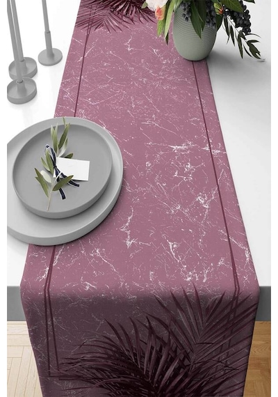 Pembe Çerçeveli Desen Premium Masa Örtüsü Runner Rnr094n11