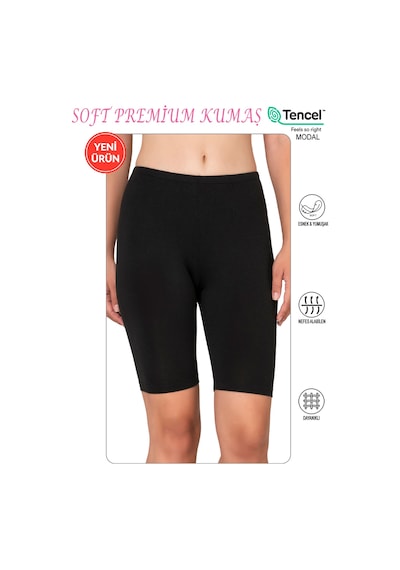 Özkan Underwear Özkan 27780 Kadın Premium Kumaş Modal Pamuklu Esnek Rahat Diz Üstü Toparlayıcı Yüksek Bel Kısa Tayt Siyah