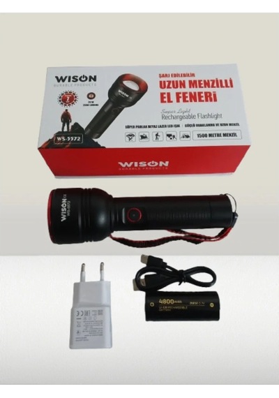 Wıson Ws-5572 20w Uzun Menzilli Şarjlı Metal El Feneri 5570 Çok Renkli