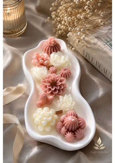 Magno Candles Çiçek Bahçesi Kokulu Mum El Yapımı Seramik Kase Dekoratif Mum & Hediyelik Ev Dekoru Ekru