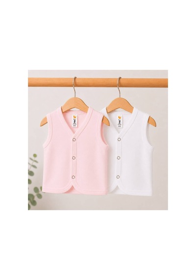 H&c Coolboy H & C %100 Pamuk 2'li Bebek Yeleği Çıtçıtlı Kolsuz İç Yelek 0-36 Ay Pembe Beyaz