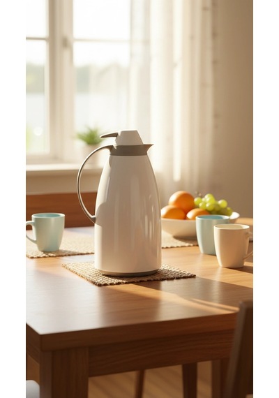 Cam İç Hazneli Vakumlu Termos 1.0 Litre - Sıcak Ve Soğuk Tutucu Beyaz Renkli