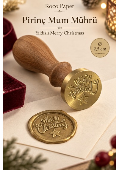 Yılbaşı Temalı Ahşap Pirinç Mum Mührü - 2.5 Cm Çap, Yıldız Desenl Çok Renkli