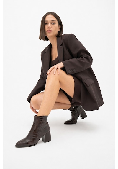Luvi Shoes Lynda Kahverengi Baskı Kadın Kalın Topuklu Bot