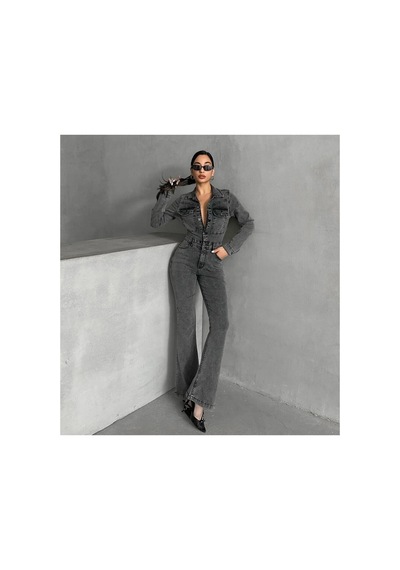 Kene Jeans Uzun Ceketli Kar Siyah İspanyol Paça/flare Esnek Denim Tulum Siyah
