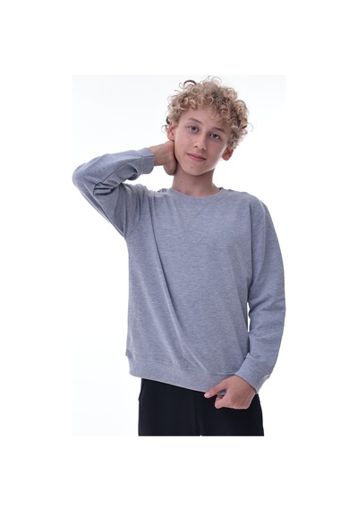 Gri Erkek Çocuk Sweatshirt Rahat Kalıp Pamuklu İki İplik Kumaş Gri