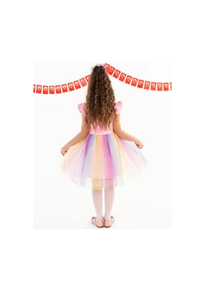 Civil Girls Renkli Tüllü Kaşkorse 4-9 Yaş Elbise Pembe