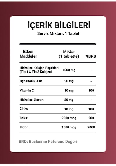 Longify Beauty Hidrolize Kolajen Tip 1 Ve Tip 3, Hidrolize Elastin, Hyaluronik Asit, Biotin, Vitamin C, Çinko, Bakır Takviye Edici Gıda 30 Tablet