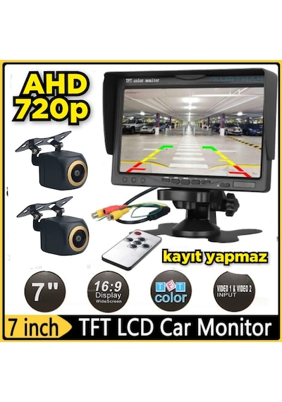 2 Adet Ahd 720p Balık Gözü Kamera Ve 7'' Qled Ips Monitör 12v
