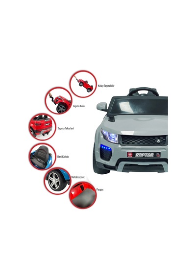 Raptor Gt Gri Uzaktan Kumandalı 4x2 12 Volt Akülü Araba - Rc Land Rover Akülü Araba Range Rover Çok Renkli