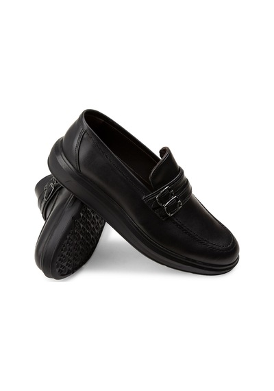 Deery Hakiki Deri Siyah Comfort Çift Tokalı Erkek Loafer - 01925msyhp01 Siyah