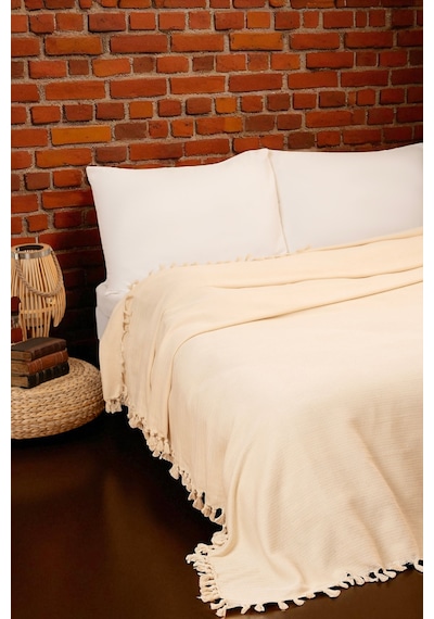 Doğal Pamuk , Yumuşak , Çok Amaçlı Örtü , Koltuk Örtüsü , Çift Kişilik Pike 200 X 240 Cm - 4 - Natural Krem Ekru