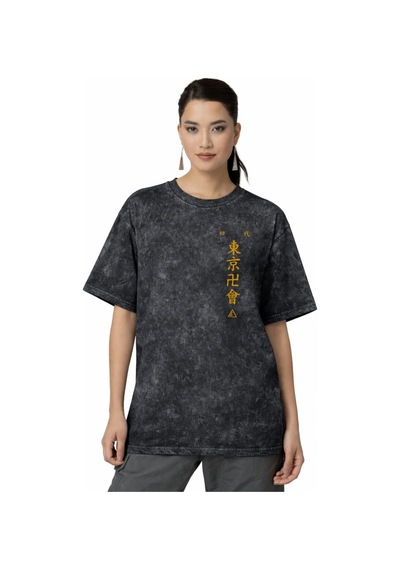 Tokyo Revengers Anime Sırt Baskılı Unisex Oversize Eskitme Yıkama Siyah