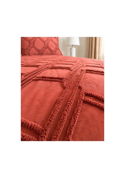 Premium Kabartma Dokulu Royal Model Çift Kişilik Yatak Örtüsü 2 Adet Yastık Kılıfı Dahil 250 X 260 Kiremit