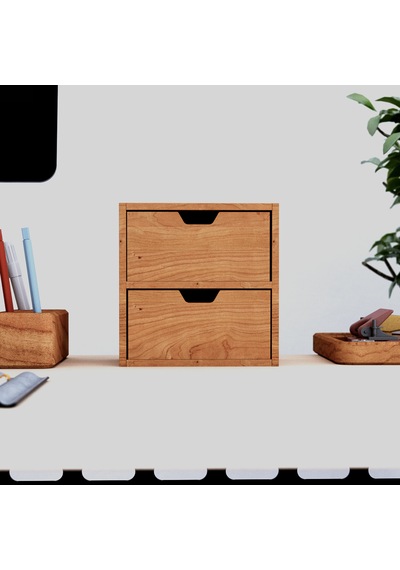Desna İki Katlı İki Çekmeceli Mini Dolap - Kiraz 18 Cm Uzunluk X 12.1 Cm Derinlik X 18.4 Cm Woodsaka Doğal Ahşap