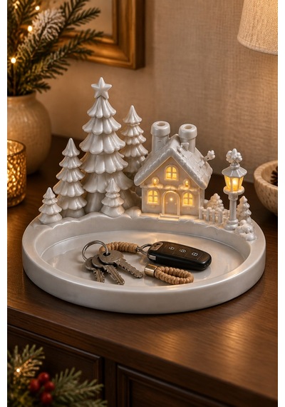 Noel Köyü Düzenleyici Organizer - Giriş Holü İçin Noel Saklama Organizer Gümüş