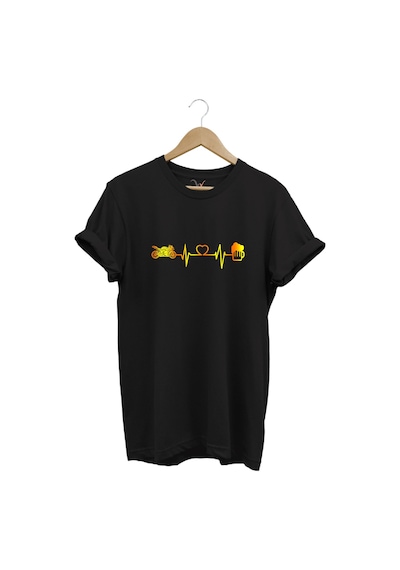 Racing Motorsiklet Kalp Ritmi Ve Bira Tasarımlı %100 Pamuk Regular Fit Siyah T-shirt Siyah