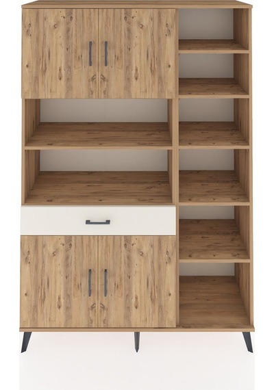 Hyperion Dolap 10 Raflı Tek Çekmeceli 4 Kapaklı 132x44x195 Ça... Çam