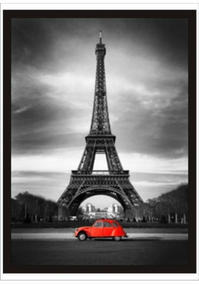 Büyük 70X100Cm Kırmızı Arabalı Eyfel Kulesi Yapışkan Poster Tablo