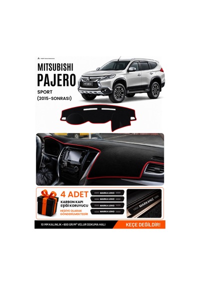 Mıtsubıshı Pajero Sport 2015-sonrası Uyumlu Torpido Örtüsü, Torpido Kılıfı - Siyah Kırmızı