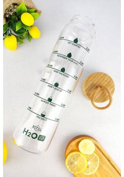 Digithome H2O Fit Bambu Kapaklı Cam Matara 1 L - H2O75992 C1-1-18