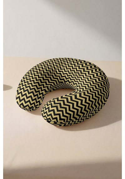 Zigzag Desenli Ergonomik Boyun Yastığı - Modern Altın Siyah Yumuşak Seyahat Yastığı Doygun Fırtına Fıstık Yeşili