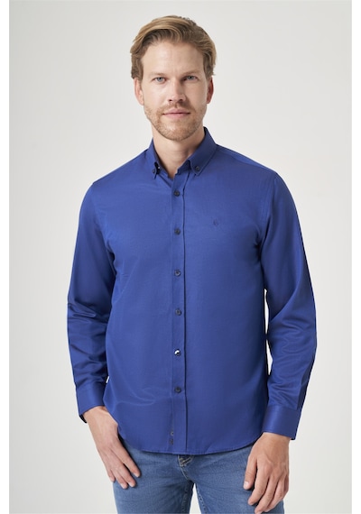 İmza Lacivert Düğmeli Yaka Oxford Slim Fit Pamuklu Gömlek 1004265124 Açık Lacivert